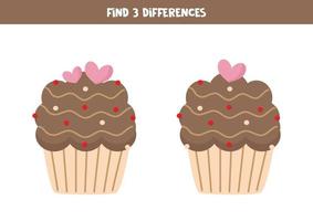 Find 3 differences between two cute cupcakes. vector