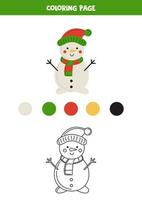 Color cute cartoon snowman. Worksheet for kids. vector