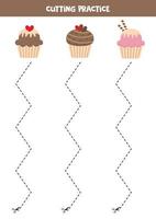 Cutting practice for children with cute cupcakes. vector