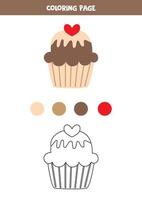 lindo cupcake de color con corazón en la parte superior. hoja de trabajo para niños. vector