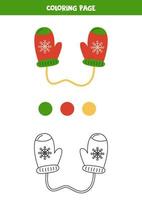 Color red and green winter mittens. Worksheet for kids. vector