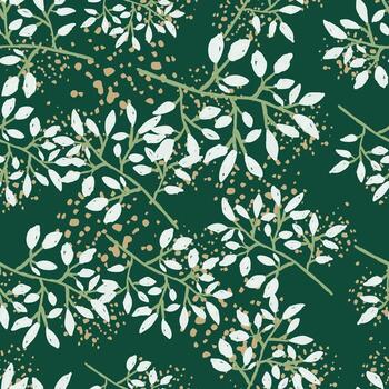 ramas dibujadas a mano con hojas de patrones sin fisuras. fondo de boceto botánico. Fondo de pantalla sin fin de rama de bosque decorativa. vector