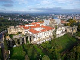Aerial drone view of Convent of Christ  in Tomar, Portugal. Unesco World Heritage. Historic visits. Holidays and vacation tourism. Sightseeing. Old knights templar convent. photo