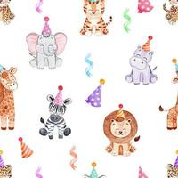 Watercolor party animals seamless pattern on white background photo