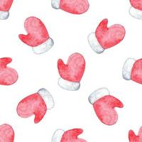 Watercolor red mittens seamless pattern on white photo