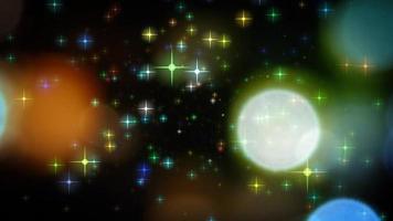 Animation of particles floating in space, colors, stars, background video