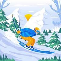 Winter Outdoor Activity Concept with a Man Play Snow Skiing vector