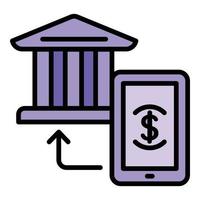 vector de esquema de icono de transferencia bancaria en línea. dinero digital