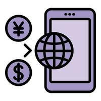 vector de contorno de icono de banca telefónica. pago en línea