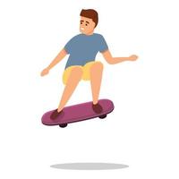 Boy skateboarding street jump icon, cartoon style vector