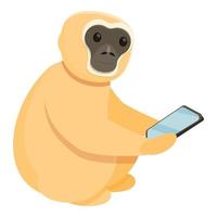 Gibbon with smartphone icon, cartoon style vector