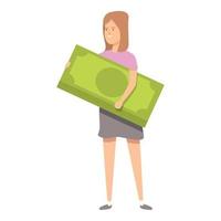 Girl with big cash icon cartoon vector. Kid finance vector