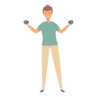 Girl dumbbell training icon cartoon vector. Sport school vector