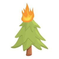 Fir tree in flame icon, cartoon style vector