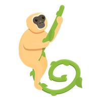 Gibbon on liana icon, cartoon style vector