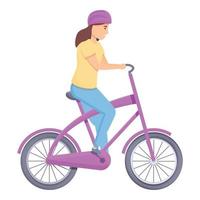 Girl on pink bike icon cartoon vector. Happy travel vector