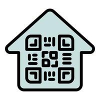 vector de contorno de icono de casa de código qr. pago del escáner