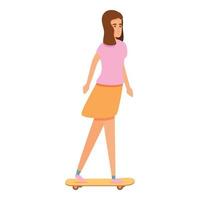 Woman skateboarding icon, cartoon style vector