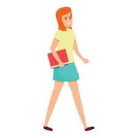 Girl with book icon, cartoon style vector