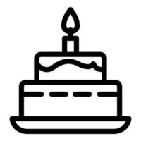 Burning candle birthday cake icon, outline style vector