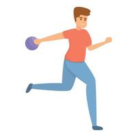 Active playing bowling icon, cartoon style vector