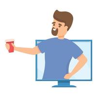 Coffee cup online party icon, cartoon style vector