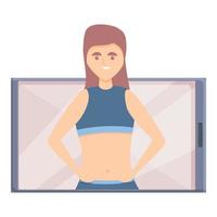 Woman fitness blog icon, cartoon style vector