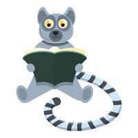 Lemur reading book icon, cartoon style vector