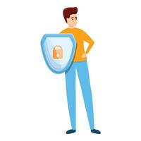 Shield secured privacy icon, cartoon style vector