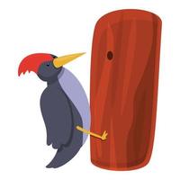 Woodpecker working icon, cartoon style vector