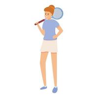 Girl with tennis racket icon, cartoon style vector