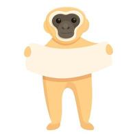 Gibbon banner icon, cartoon style vector