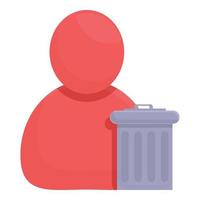 Delete user garbage icon, cartoon style vector