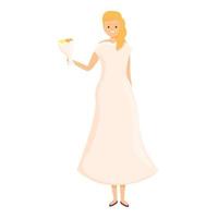 Lady wedding dress icon, cartoon style