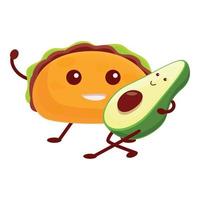 taco con icono de aguacate, estilo de dibujos animados vector