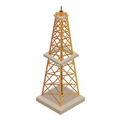 Oil tower icon, isometric style