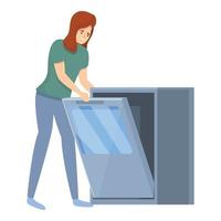Start dishwasher machine icon cartoon vector. Woman housewife vector
