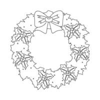 Christmas wreath on the door in doodle style with holly berry. Vector illustration.