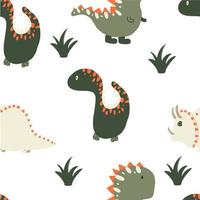 dibujado a mano de patrones sin fisuras lindo bebé dinosaurios vector