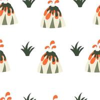 Seamless Pattern Volcano eruption with steaming magma vector