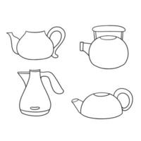 conjunto de iconos monocromáticos. tetera para hervir agua y preparar té, ilustración vectorial en estilo de dibujos animados sobre un fondo blanco vector