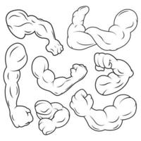 Outline muscular hand collection. Muscle arm vector illustration