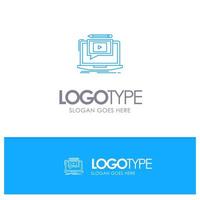 Laptop Player Screen Tutorial Video Blue outLine Logo with place for tagline vector