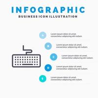 clave teclado hardware educación azul infografía plantilla 5 pasos vector línea icono plantilla