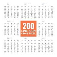 social media 200 line icon set vector