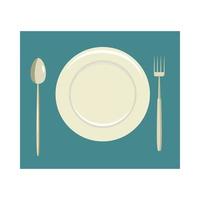 lugar, ajuste, con, plato vacío, tenedor, y, cuchillo, icono vector