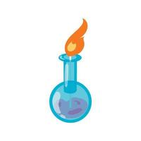 Chemical flask with flame icon, cartoon style vector