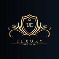 UE Letter Initial with Royal Template.elegant with crown logo vector, Creative Lettering Logo Vector Illustration.