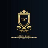 letra uc inicial con plantilla real.elegante con vector de logotipo de corona, ilustración de vector de logotipo de letras creativas.