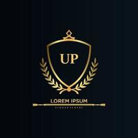 UP Letter Initial with Royal Template.elegant with crown logo vector, Creative Lettering Logo Vector Illustration.